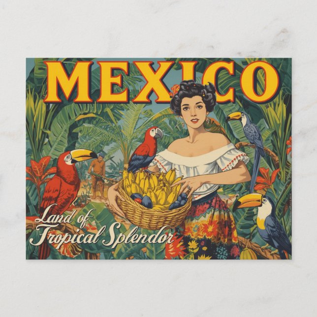 Vibrant Vintage Style Mexico Tropical Travel Postkarte (Vorderseite)