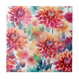 Vibrant Watercolor Dahlia Fliese