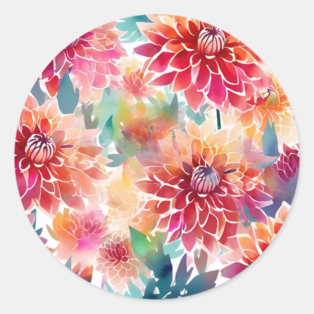 Vibrant Watercolor Dahlia Runder Aufkleber (Vorderseite)