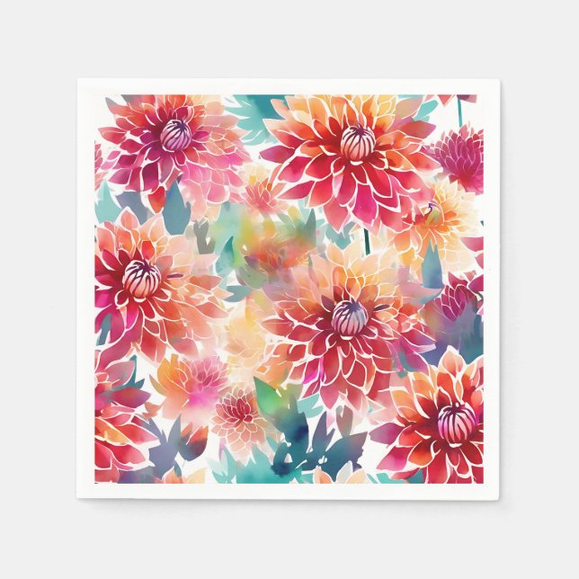 Vibrant Watercolor Dahlia Serviette (Vorderseite)