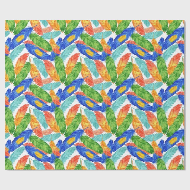 Vibrant Watercolor Feather Pattern — Abstract ِArt Geschenkpapier (Flach)