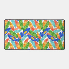 Vibrant Watercolor Feather Pattern Schreibtischunterlage