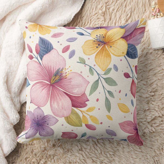 Vibrant Watercolor Floral Throw Pillow Kissen (Decke)
