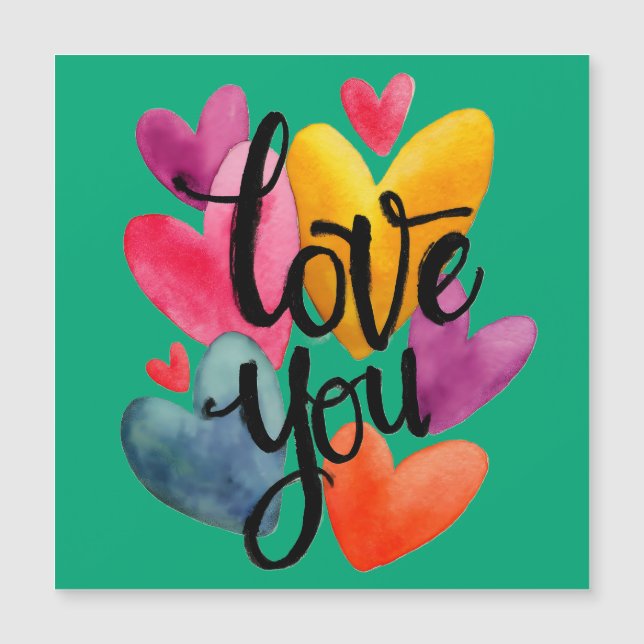 Vibrant Watercolor Love: Hand-Lettered "Love You"  Magnetkarte (Vorderseite)