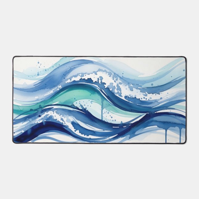 Vibrant Watercolor Ocean Waves Abstract Schreibtischunterlage (Vorderseite)