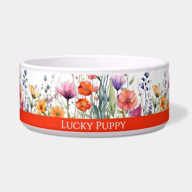 Vibrant Watercolor Wildflowers Custom Dog Napf (Rechts)