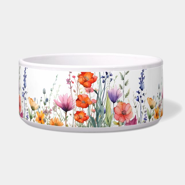 Vibrant Watercolor Wildflowers Floral Dog Napf (Rechts)