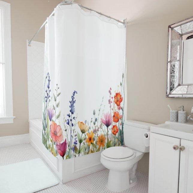Vibrant Watercolor Wildflowers Pattern Duschvorhang (Beispiel)