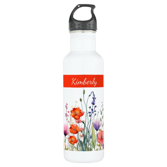 Vibrant Watercolor Wildflowers Personalized Edelstahlflasche (Vorderseite)