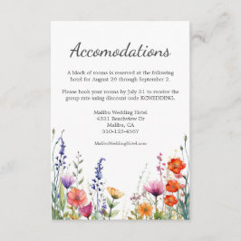 Vibrant Watercolor Wildflowers Wedding Hotel Begleitkarte