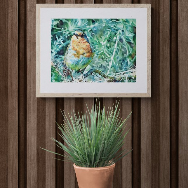 Vibrant Watercolour Robin Perched on Thorns  Fotodruck (Von Creator hochgeladen)