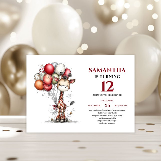 Vibrant whimsical giraffe kids birthday invite einladung (Vibrant whimsical animals art kids birthday invitation

)