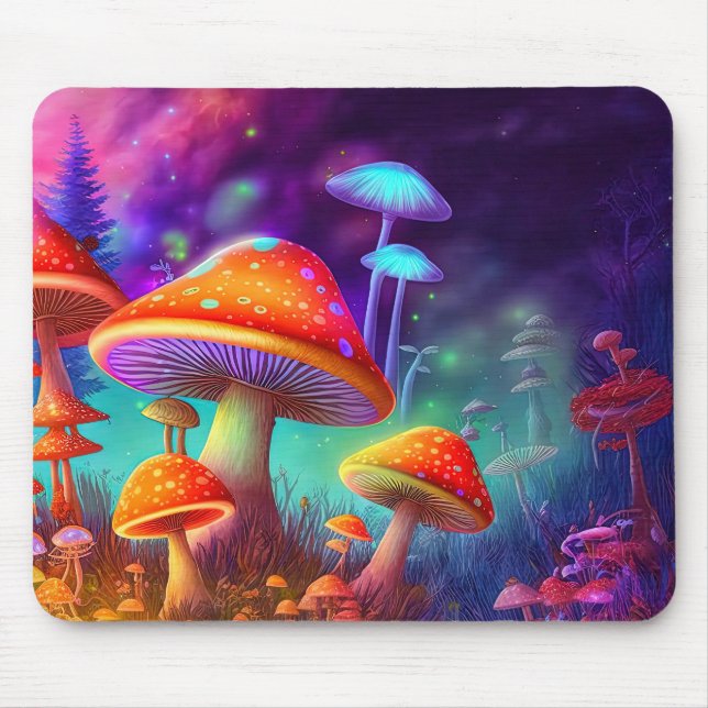 Vibrant Wild Psychedelic Mushroom Illustration Mousepad (Vorne)