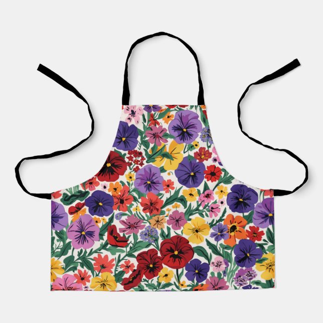 Vibrant Wildflower Pansy Botanical Pattern Schürze (Vorderseite)