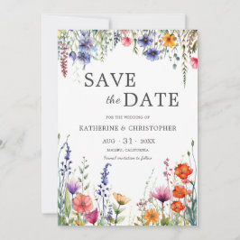 Vibrant Wildflowers Elegant Wedding Clear Save The Date