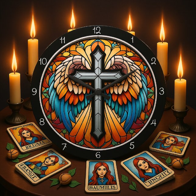 Vibrant Winged Cross Große Wanduhr (Von Creator hochgeladen)
