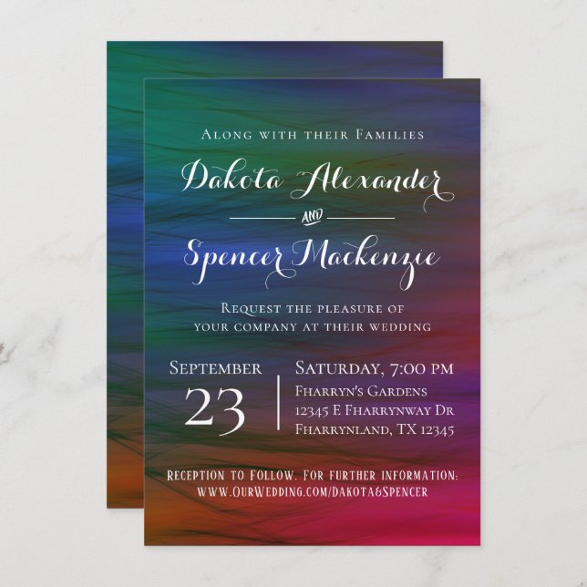 Vibrant Wisps | Jewel Tone Watercolor Wedding Einladung (Vorne/Hinten)