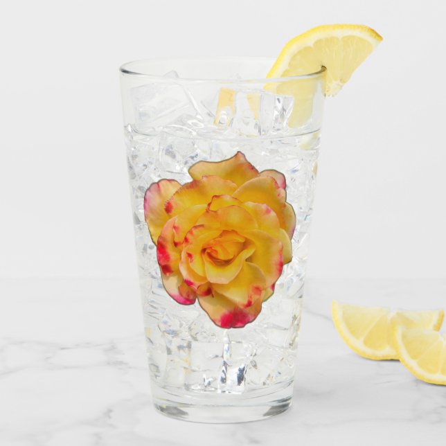 Vibrant Yellow and Pink Rose Drinking Glass Glas (Rückseite Ice)