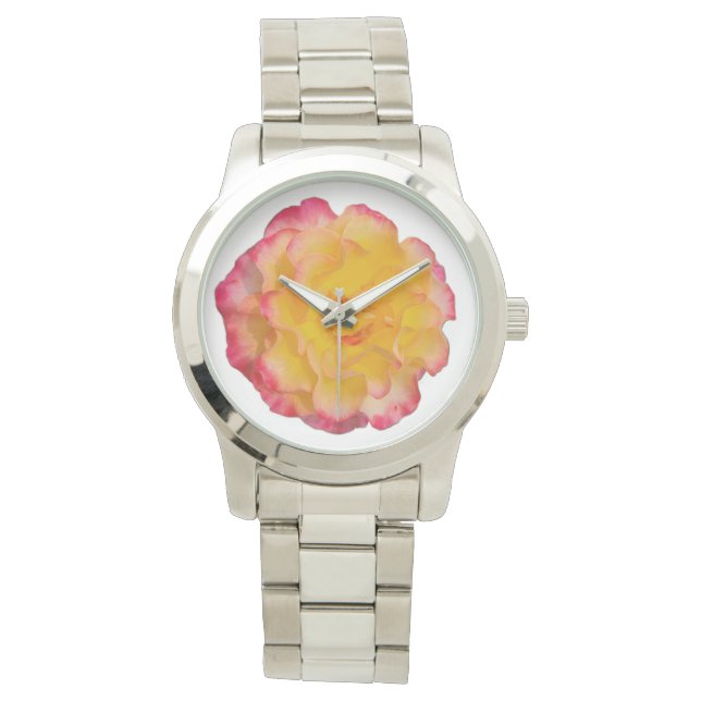 Vibrant Yellow and Pink Rose eWatch Watch Armbanduhr (Vorderseite)