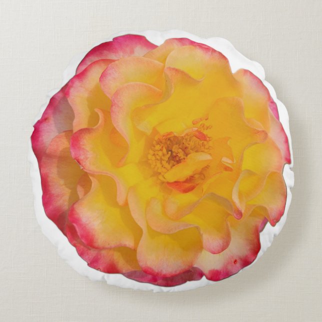 Vibrant Yellow and Pink Rose Round Pillow Rundes Kissen (Vorderseite)