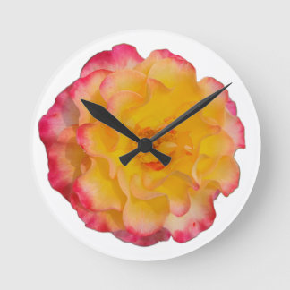 Vibrant Yellow and Pink Rose Wall Clock Runde Wanduhr