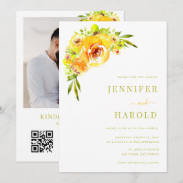 Vibrant Yellow & Green Floral Garden Photo Wedding Einladung