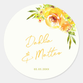 Vibrant Yellow Green Floral Summer Custom Wedding Runder Aufkleber