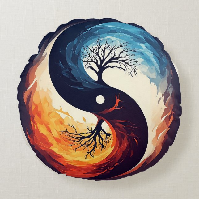 Vibrant Yin Yang Design Rundes Kissen (Vorderseite)