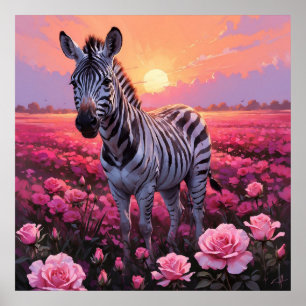 Vibrant Zebra in rosa Rosenfeldelementen Poster