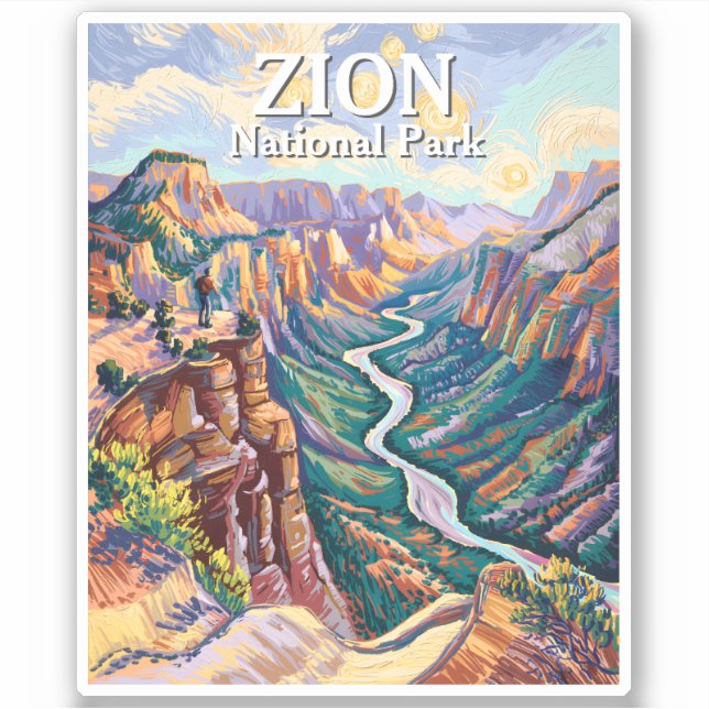 Vibrant Zion National Park Canyon River Hiking Art Aufkleber (Vorderseite)