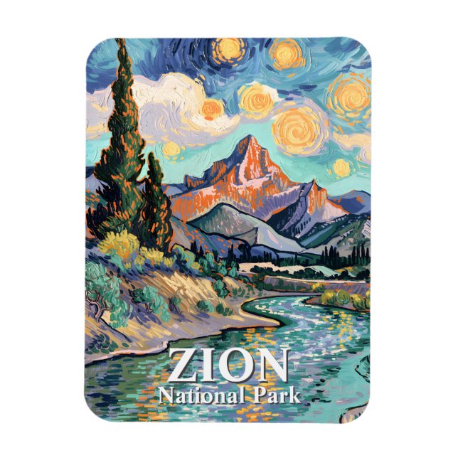 Vibrant Zion River Sunset Retro Van Gogh Watchman Magnet (Vertikal)