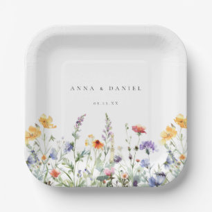 Vibrante Aquarell-Wildblumen-Hochzeit Pappteller