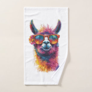 Vibrante Llama-Kopfdarstellung – Bunt, Einzigartig Handtuch