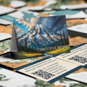 Vibrante Mount-Rainier-Landschaft Wolken Bäume QR Visitenkarte