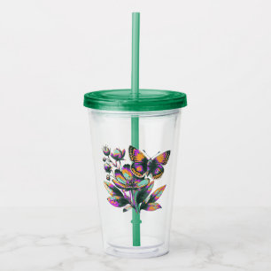 Vibrantes Schmetterlingsblumenmotiv Acryltrinkbecher