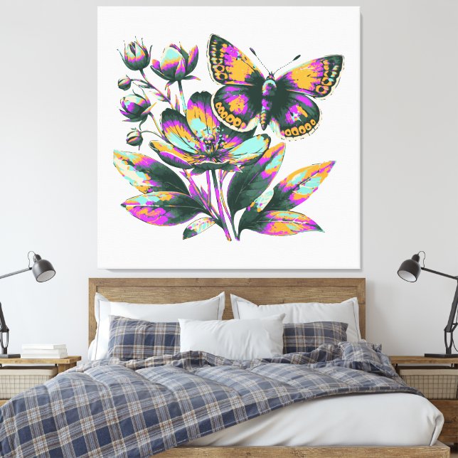 Vibrantes Schmetterlingsblumenmotiv Leinwanddruck (Insitu (Schlafzimmer))