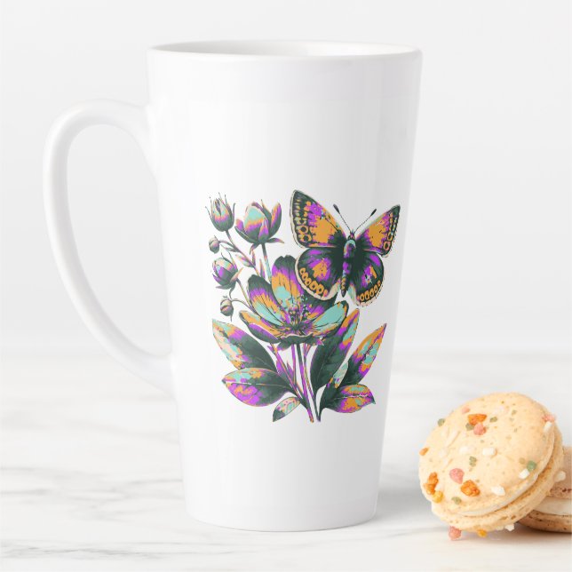 Vibrantes Schmetterlingsblumenmotiv Milchtasse (Beispiel)