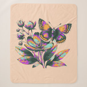 Vibrantes Schmetterlingsblumenmotiv Sherpadecke