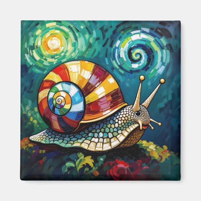 Vibrantly Colorful Impasto Whimsical Snail Magnet (Vorne)