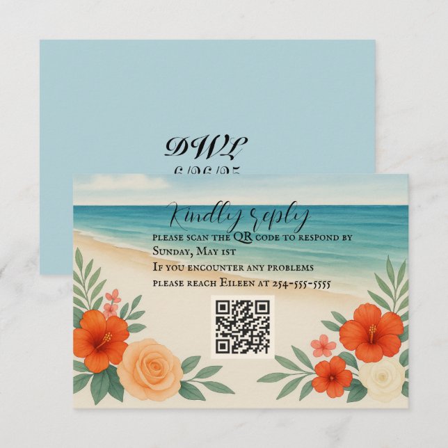 Vibrany Floral Beach QR Code RSVP Card Karte (Vorne/Hinten)