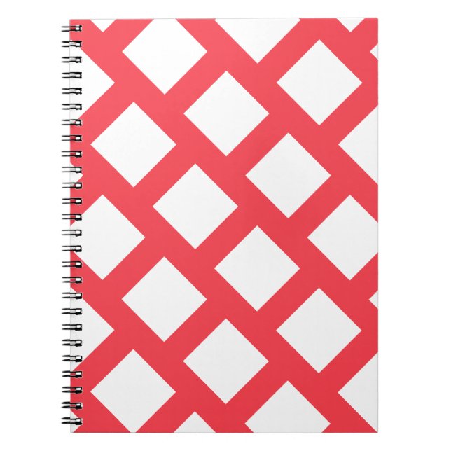 Vibrany Funky Coral Red & White Rhombus Muster Notizblock (Vorderseite)