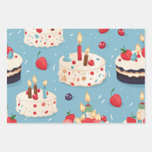 Vibrany Happy Birthday Cakes Muster Geschenkpapier Set