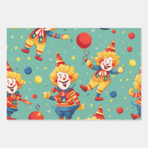 Vibrany Happy Birthday Clowns Pattern Geschenkpapier Set