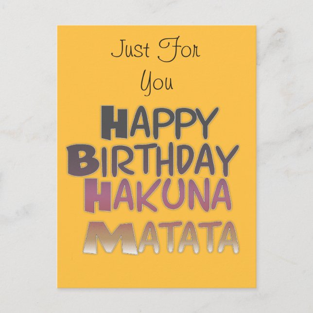 Vibrany Happy Birthday Hakuna Matata Design Postkarte (Vorderseite)