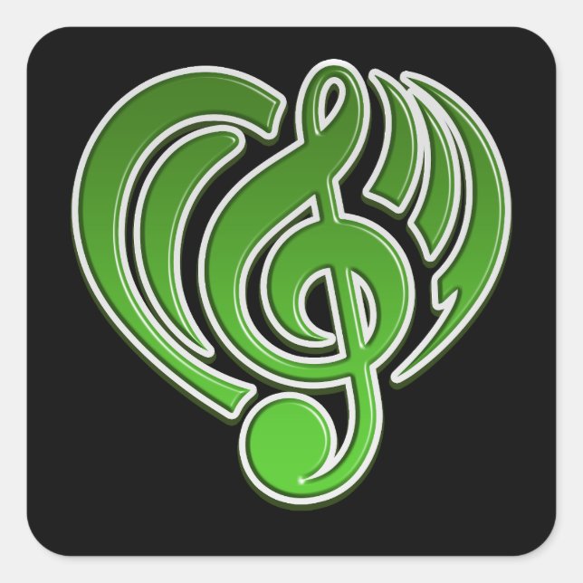 Vibrations Musical Liebe Green Heart Musiknote DJ Quadratischer Aufkleber (Vorderseite)