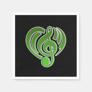 Vibrations Musical Liebe Green Heart Musiknote DJ Serviette