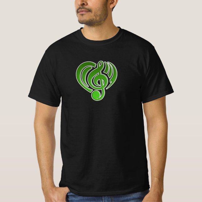 Vibrations Musical Liebe Green Heart Musiknote DJ T-Shirt (Vorderseite)