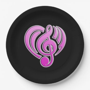 Vibrations Musicalische Liebe Pinkes Herz Musiknot Pappteller