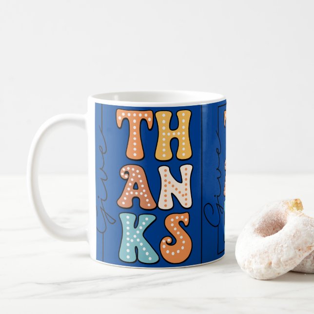 Vibriant Retro 'THANKS' Mug Wird Playful Polka Dot Kaffeetasse (Mit Donut)