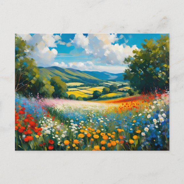 Vibrierende Blume-Feld- und Rollwiesen Postkarte (Vorderseite)